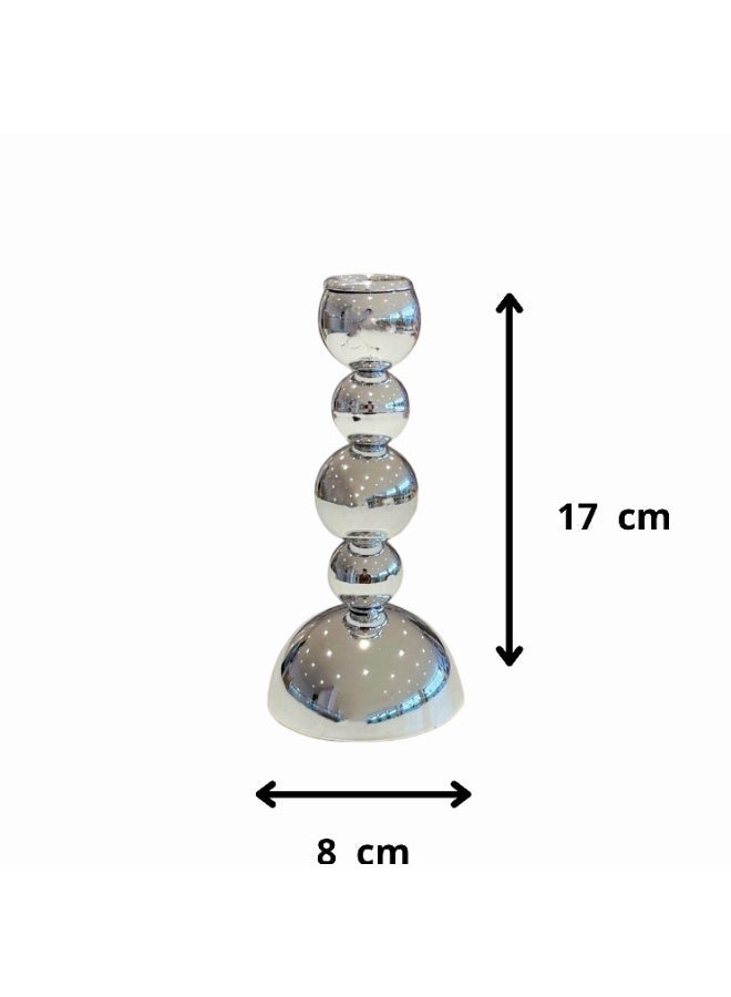 Luxury Silver Candlestick 2 Pcs Set 17cm with a Modern Design Featuring Polished Metal Balls to Enhance your Home Decor - Image 4